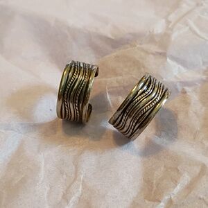 Vintage  Hoop Style Textured Huggie Earrings Silver Possibly Sterling
